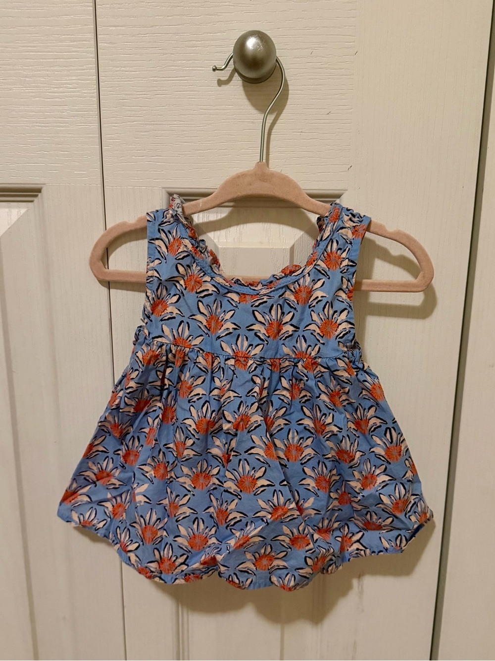Zara Blue Floral Swing Tank Top with Orange Accents